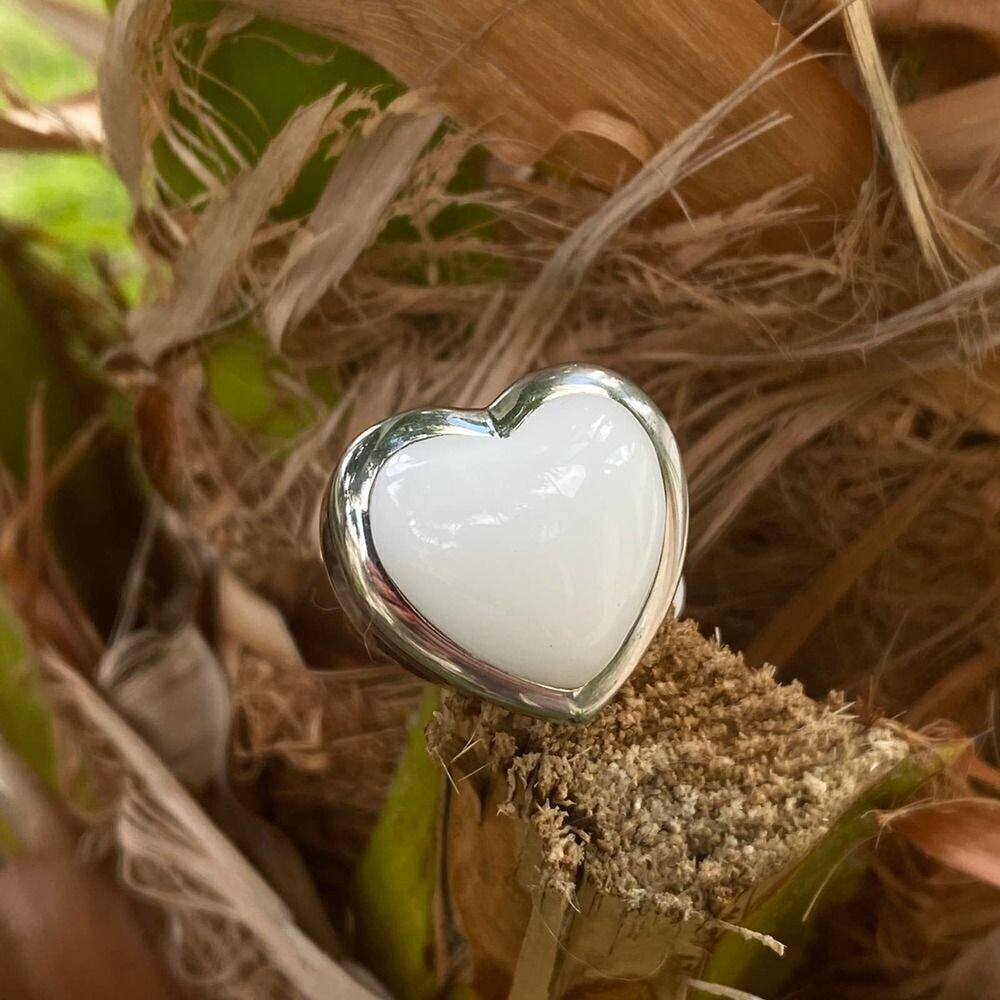 Vintage Ed Force Stainless Steel Large Heart Stone Ring Size 8